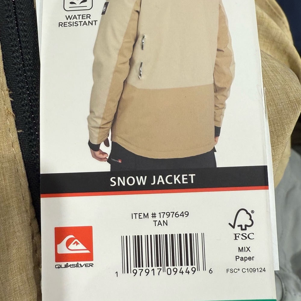 Quiksilver ,Men's Ski Jacket, Water Resistant, Adjustable Hood,Tan, Man's XL